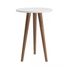 Imagem de Mesa De Canto Theo Branco Fosco Com Pés Amadeirado - Reller Móveis Branco Fosco