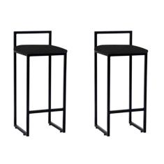 Imagem de kit 2 Banquetas Alta Bistro Bar Aço Preto Assento Corino Preto