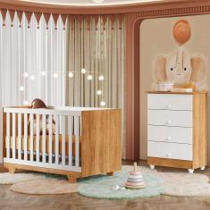 Imagem de Quarto de Bebê Completo Lara 100% Mdf 4 Gavetas Amadeirado/Branco 5353 - Tigus Baby