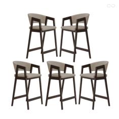 Imagem de Kit 5 Banquetas Alta com Encosto Ravena Madeira Maciça Maciça Capuccino Suede Bege CCS