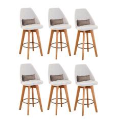 Imagem de Kit 06 Banquetas Linho Bege E Almofada Suede Bege