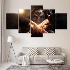 Imagem de Quadro Decorativo Mulher Maravilha 5 peças 130x65 cm em teci