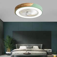 Imagem de Ventilador de teto redondo ultrafino de 50 CM com luz e controle remoto Regulável Ventilador de teto silencioso de 3 velocidades para quarto sala de estar - verde