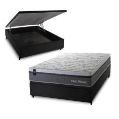 Imagem de Conjunto Box Baú Benton Cinza 138x188x78 c/ Molas Ensacadas