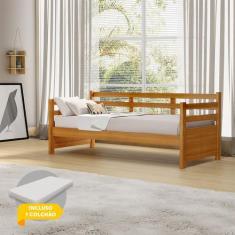 Imagem de Sofá Cama Vintage Enjoy Mona Madeira Maciça Com Colchão Imbuia Acompan