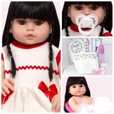 Imagem de Boneca Reborn de Silicone Morena Fofa Enxoval 13 Acessórios
