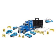 Imagem de Caminhão Maleta Polícia Azul Porta Carrinhos 17 Peças