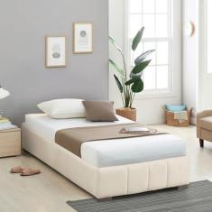 Imagem de Cama Solteiro Estofada sem Cabeceira Uvaia Cabecasa Madeiramadeira Bege