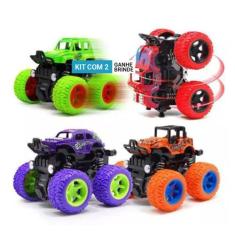Imagem de Kit 2 Carros Miniatura Truck 4X4 Fricção Brinquedo Carrinho Amortecedo