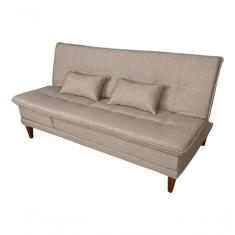 Imagem de Sofá Cama Berlim 3 Lugares Império Reclinável Casal Pés Madeira Com Banqueta Linho Bege 201