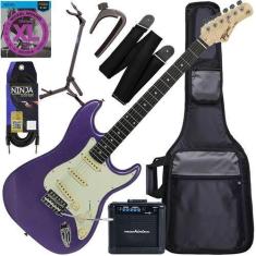 Imagem de Kit Guitarra Elétrica Strato Tagima Woodstock Tg-500 Classic Roxo Metá