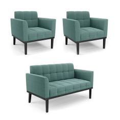 Imagem de Namoradeira 2 Poltronas Base Madeira Fixa Pto Elisa Boucl  Ve