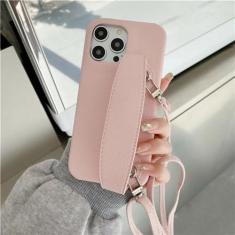 Imagem de Capa de telefone com alça de pulso crossbody para iphone 13 12 15 14 11 pro max xs xr 8 7 plus couro do plutônio capa à prova de choque, rosa, para iphone 13 mini