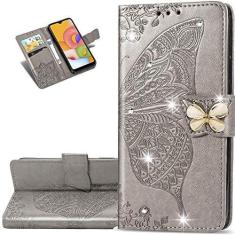Imagem de LEMAXELERS Capa para Samsung Galaxy Z Fold 2 5G com borboleta de diamante brilhante em relevo, compartimentos para cartão magnético de couro PU com suporte para Samsung Galaxy Z Fold 2 5G diamante