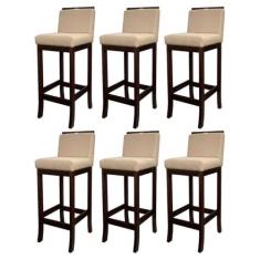 Imagem de Kit 6 Banquetas Média para Cozinha Americana Turim Madeira Capuccino Linho Bege CCS
