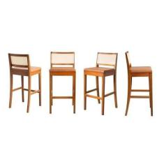 Imagem de Kit 4 Banquetas com Encosto e Apoio para Pés Tiê Cabecasa Madeiramadei