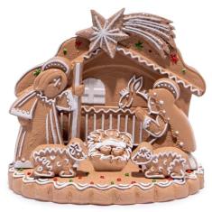 Imagem de Hodao Presépio com tema de pão de gengibre, presépio de família sagrada, estatuetas de decoração de Natal para exibição de férias, decorações de festa de Natal em casa interna, presente de presépio de