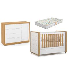 Imagem de Berço Americano com Capitonê New Boucle e Cômoda Infantil Tutto New Freijó Branco Acetinado e Colchão Gazin - Matic