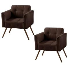 Imagem de Kit 02 Poltronas Decorativa Bia Couro Conhaque - Gran Belo
