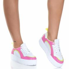 Imagem de Tênis Plataforma Feminino Branco Rosa Estilo Shoes-Feminino