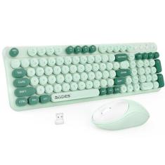 Imagem de Teclado e mouse sem fio, teclado e mouse sem fio de 2,4 GHz, teclas de tamanho completo, teclado de máquina de escrever retrô, receptor USB Plug and Play para PC, Mac, laptop, tablet, computador