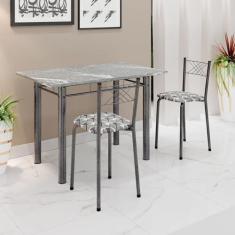 Imagem de Conjunto Sala de Jantar Mesa Retangular 100x60cm Tampo Granito Topázio 2 Banquetas Maragogi Yescasa Mosaico Branco Preto/Mart Prata