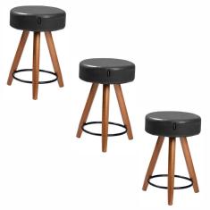 Imagem de Kit 3 Bancos/Banquetas Estofadas Baixas Confortáveis Sala Cozinha Pés Palito Paris 50 cm