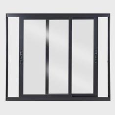 Imagem de Janela de Aluminio de Correr 100x100cm 2 Folhas com Vidro Liso Preto