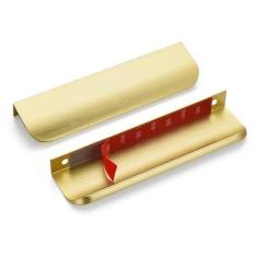 Imagem de Sunlithor Puxador de dedo de borda para armários de cozinha gaveta oculta sem necessidade de perfuração Puxadores de porta escondida de alumínio alça longa para casa pacote de 5 latão escovado moderno