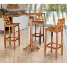 Imagem de Conjunto Bistrô Mesa Madeira Maciça com 3 Banquetas Confort Ripada Castanha