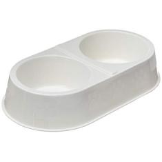 Imagem de Comedouro Duplo Patinhas 2000ml Tamanho Médio e Tamanho G Branco Pet Injet para Cães