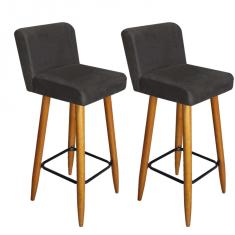 Imagem de Kit 02 Banqueta Alta Com Encosto Lana Para Cozinha Bar Balcão Bistrô Pé Palito Castanho Suede  - Ahazzo Móveis