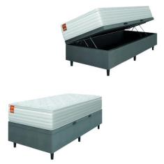 Imagem de Cama Box Baú Colchão Solteiro Molas Ensacadas Real 88x188x68cm Branco/Cinza Inducol - Suporta até 130kg por Pessoa