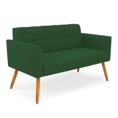 Imagem de Sofá Namoradeira Elisa Veludo Verde Pés Palito Castanho - D`rossi