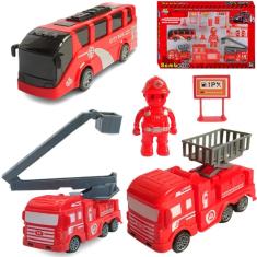 Imagem de Kit 13 Itens Bombeiro Brinquedo Caminhões Carrinho Fricção