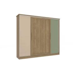Imagem de Guarda Roupa Casal N565 4 Portas De Correr E 4 Gavetas Nogueira/macadamia/verde Oliva - Kappesberg