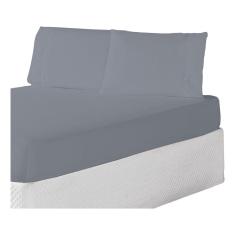 Imagem de Jogo De Lençol Casal 3 Peças 400 Fios c/ Elástico Toque Macio Cinza