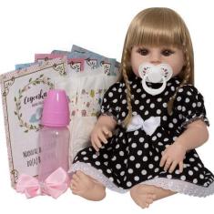 Imagem de Boneca Reborn Menina Loira Julia Com Chupeta 13 Itens Banho - Cegonha