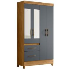 Imagem de Guarda Roupa Madri 110cm 4 Portas Freijó Cinza Com Espelho Moval