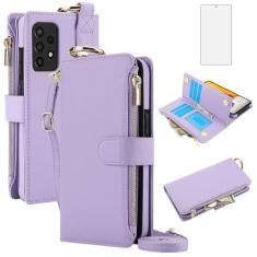 Imagem de Asuwish Capa de telefone para Samsung Galaxy A52/A52S 5G Carteira com zíper com protetor de tela de vidro temperado, alça transversal, suporte para cartão, capa flip A 52 S 4G G5 52A S52 52S mulheres