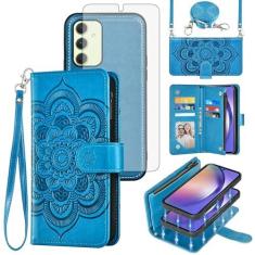 Imagem de Asuwish Capa de celular para Samsung Galaxy A54 5G carteira com zíper destacável com protetor de tela de vidro temperado alça transversal flor porta-cartões A545G A 54 54A 4G G5 SM A546U mulheres