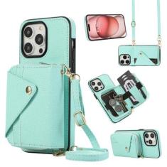 Imagem de Capa de couro com cordão crossbody para iPhone 15 Pro Max 13 12 11 14 Plus XR XS 7 8 SE 2022 Cartões Solt Carteira Bolsa Capa de bolso, verde DF08, para iPhone XS Max