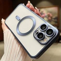 Imagem de Capa magnética para iphone 15 14 13 12 11 pro max plus moda chapeamento fosco fosco casos capa, azul, para iphone 12