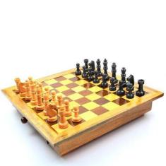 Imagem de Xadrez Tabuleiro com Gaveta Madeira 50x50 cm Jogo - Tacolândia