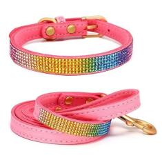 Imagem de Avenpets Conjunto de coleira para animais de estimação com strass colorido, 2 peças, conjunto de coleira de cristal com glitter, colar ajustável para animais de estimação pequenos, gatos, cães,