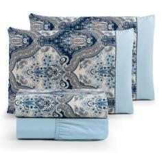 Imagem de Jogo de cama Casal 4pç estampado ponto palito 100% agodão - SAFIRA ENX