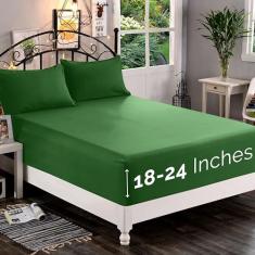 Imagem de Elegant Comfort Lençol com elástico 1500 de qualidade premium ultramacio 45 a 61 cm com bolso extra profundo - lençol com elástico individual para colchão alto - não amassa com bolsos de armazenamento