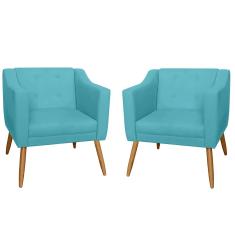 Imagem de Kit Poltrona Decorativa Lavinia Pés Palito Suede  Turquesa - DS Estofados