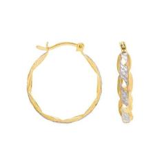Imagem de Brinco Rommanel Banhado A Ouro 18k Pequena Argola Ondulada Vazada Com Rhodium 520387