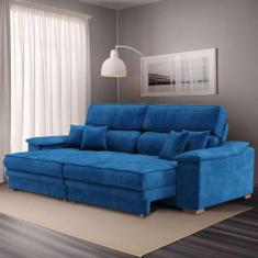 Imagem de Sofá 3 Lugares Retrátil e Reclinável Nicolas Veludo Azul Marinho - Mob